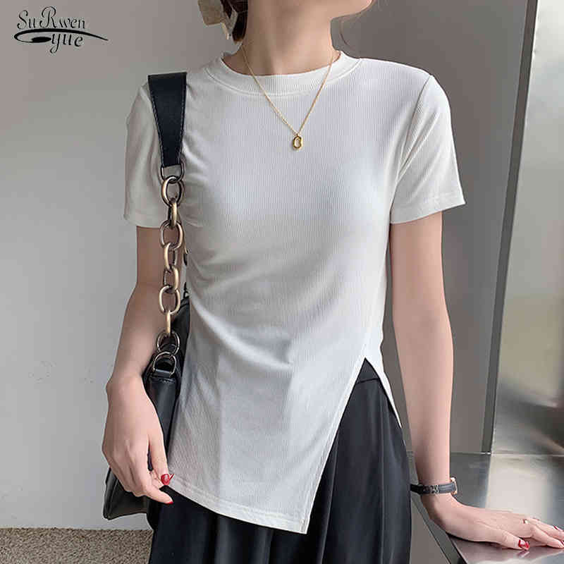 

Fashion Knitted Short Sleeve Blouse Women Casual Solid Color O Neck Shirt Women Summer Female Clothing Blusas Mujer 13435 210518, Black