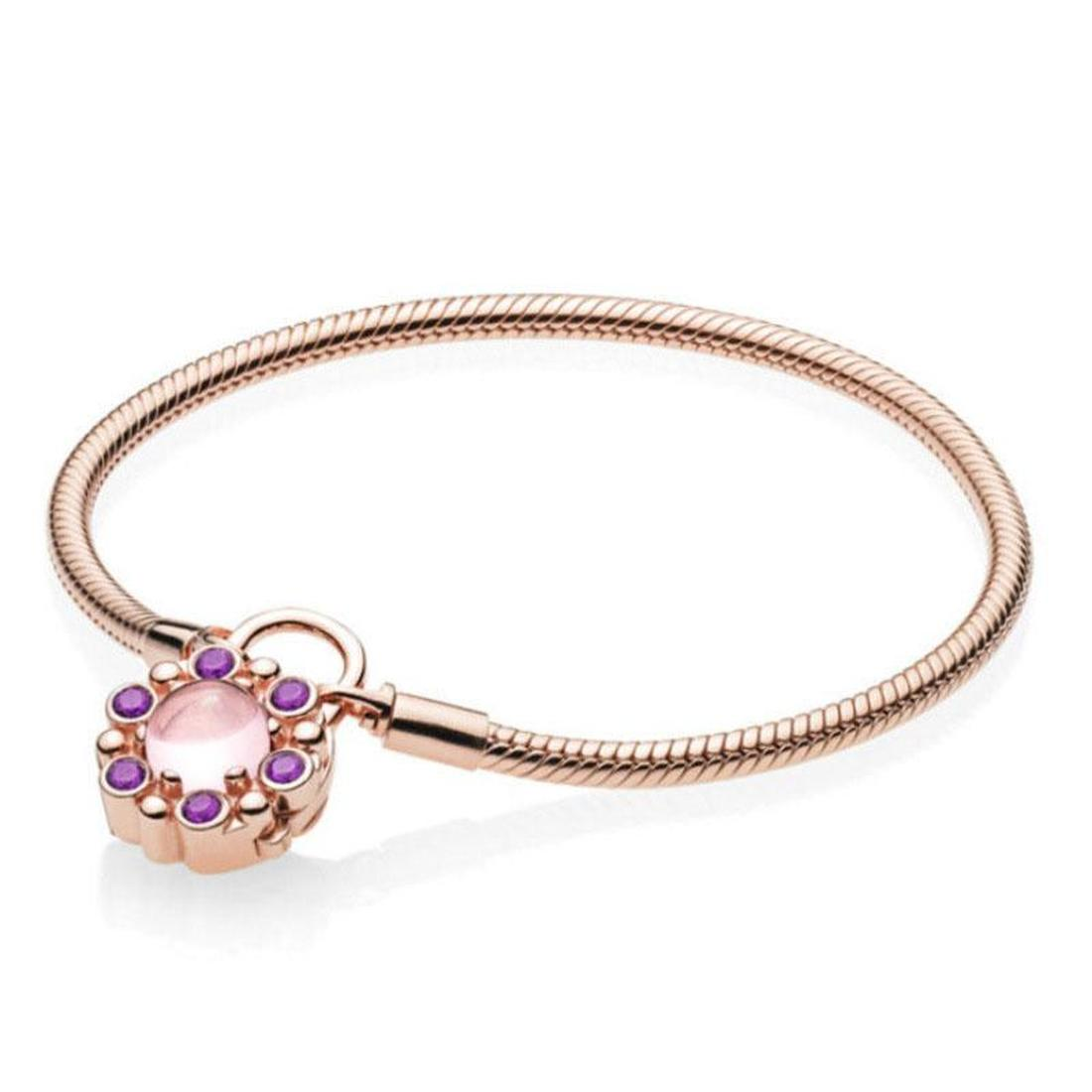 

Designer Jewelry 925 Silver Bracelet Charm Bead fit Pandora Pink Opal Padlock Clasp Snake Chain Slide Bracelets Beads European Style Charms, Golden;silver