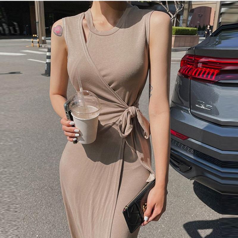 

Casual Dresses AOSSVIAO Ruched Women Midi Shirt Dress Bodycon Sexy Sleeveless Elegant Party Elastic Streetwear 2022 Spring Summer Clothes Cl, Black;gray
