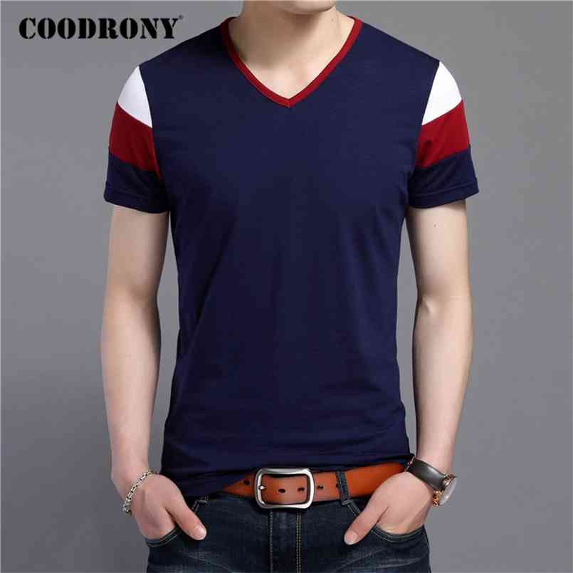 

COODRONY Brand Short Sleeve T Shirt Men Streetwear Fashion Casual V-Neck T- Summer Tops Soft Cotton Tee Homme C5084S 210721, Black