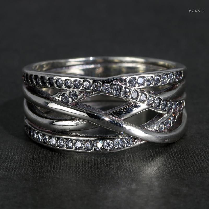 

Cluster Rings Real Sterling Silver 925 Wide Cross For Women With White Cubic Zircon Stone Multi-Layers Retro Punk Braided Ring1