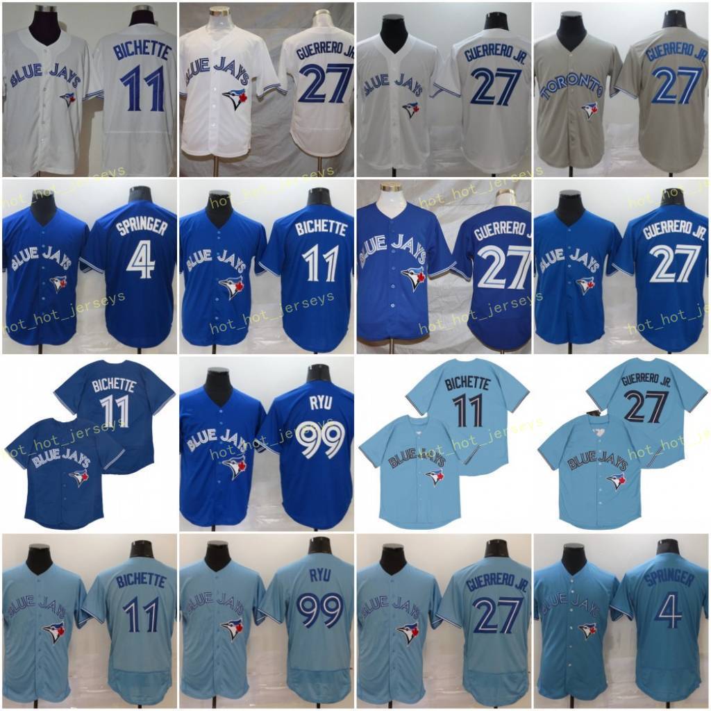 

4 George Springer Baseball Jerseys 99 Hyun-Jin Ryu 11 Bo Bichette 27 Vladimir Guerrero Jr Stitched Flexbase Cool Base Team White Blue Grey, Men