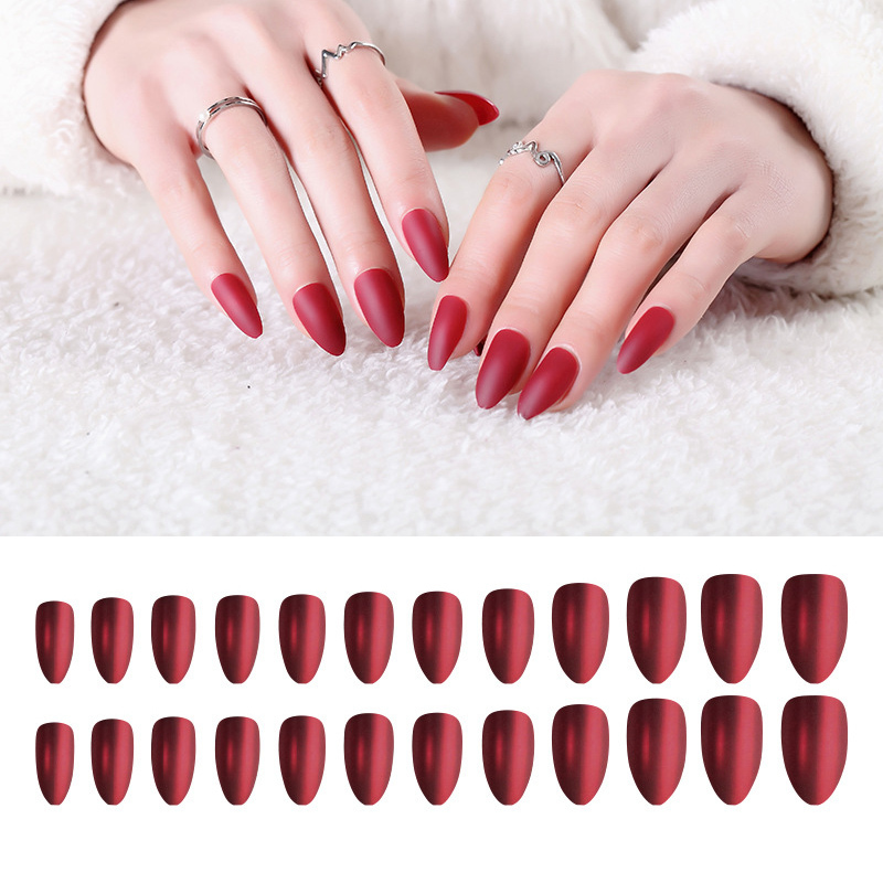 24pcs/set Matte Artificial Nail Tips Almond Shape False Nails Soft Full Cover Fake Stiletto Nails Art Salon 20 Colors Option-image-691800191