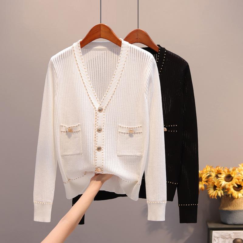 

Women's Knits & Tees Casual Women Knitted Cardigan Sweater 2021 Autumn Winter Solid Color V-Neck Long Sleeve Loose Knit Coat, Black