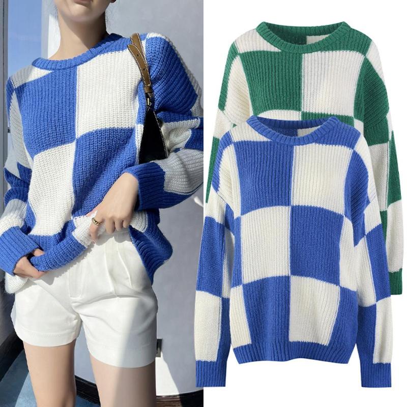 

Women' Sweaters Sweater Women Pullover Lattice Autumn Winter Clothes Korean Version Casual Knitted Long Sleeve O-neck Keep Warm Ity Lazy, Green