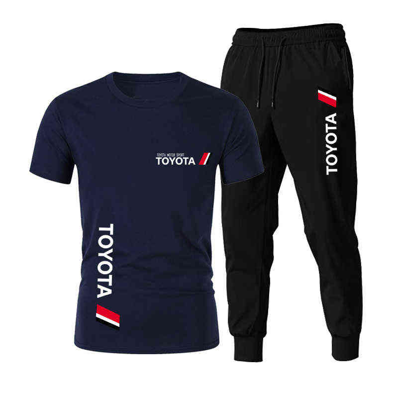 

2021 Salary TOYOTA Men's Suit, Casual Fashion Version, Sports T-Shirt + Pants 2-Piece Set G1209, Picture color