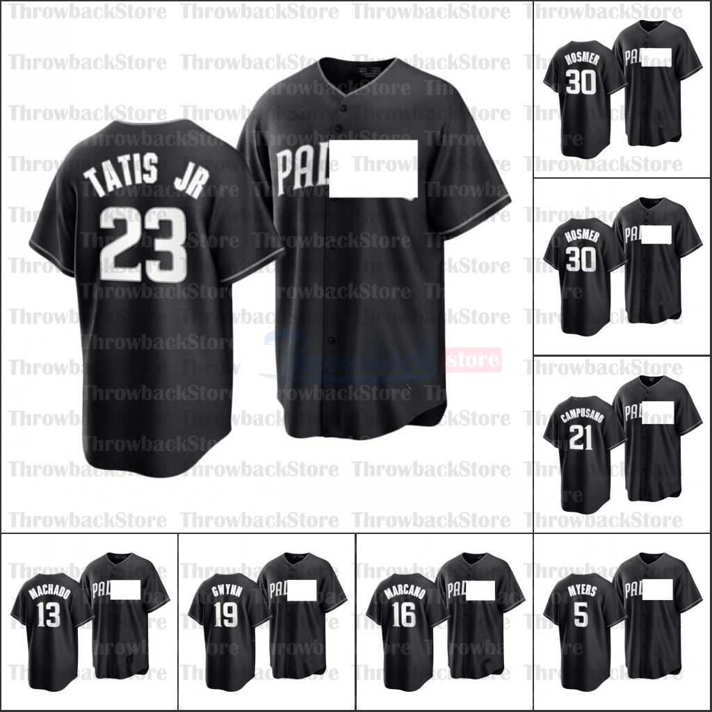 

2021 All Black Fashion Baseball Jerseys Fernando Tatis Jr 23 Manny Machado 13 Tony Gwynn 19 Eric Hosmer 30 Uniform Brown Back, Youth