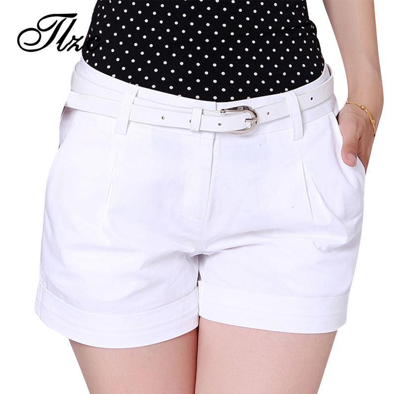 

Women' TLZC Korea Summer Woman Cotton Shorts Size -3XL Fashion Design Lady Casual Short Trousers Solid Color Khaki / White