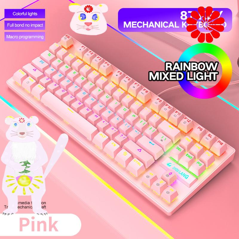 

Mechanical Keyboard Wired USB 87keys RGB Backlit Blue Switch Gaming For Game PC Laptop Keyboards