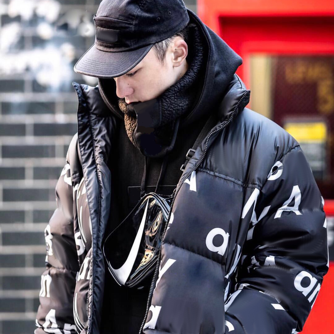 

Men Down Jackets Parkas Fashion Letter Pattern Printed Barrage Embroidery Epaulet Women Coats Winter Street Outerwear, Customize