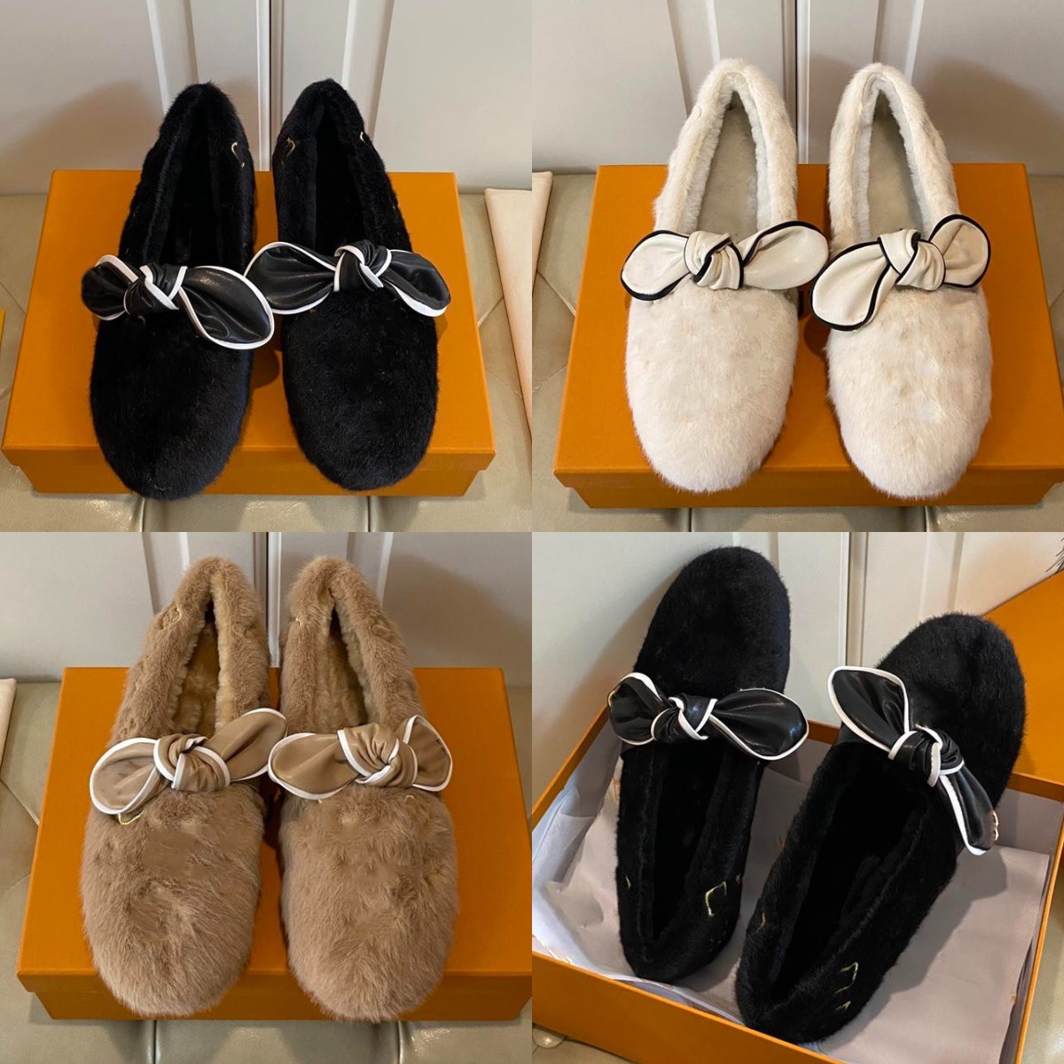 

2021 Designer Wool Slippers Women Plush Lazy Loafer Solid Color Flip Flop Winter Warm Original Rubber Non-slip Bottom Sheep Leather Trendy Sandals Box
