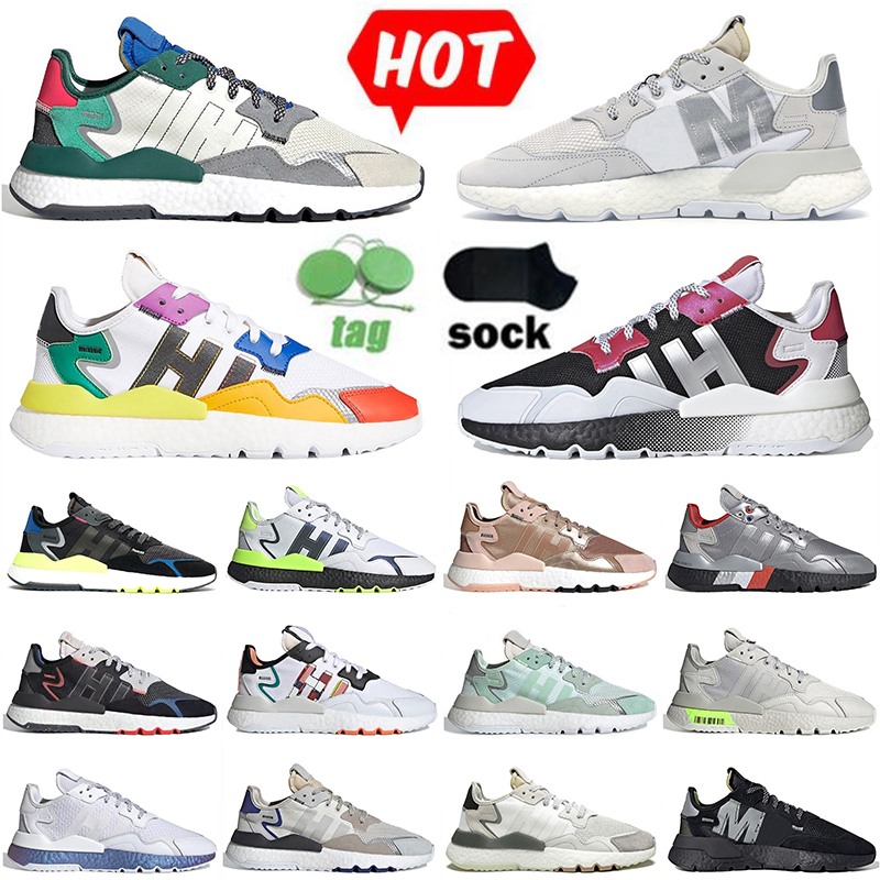 

2022 Top Fashion New Arrivals Nite Jogger Running Shoes Women Mens Pride Silver Metallic Pink 3M Reflective Collegiate Green Sports Trainers Sneakers Size 36-45, A2 black metallic 40-45