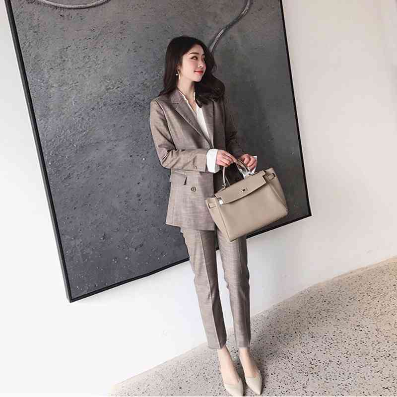 

women's two-piece suit Women's office Korean version of the slim long-sleeved small jacket female Pants 210527