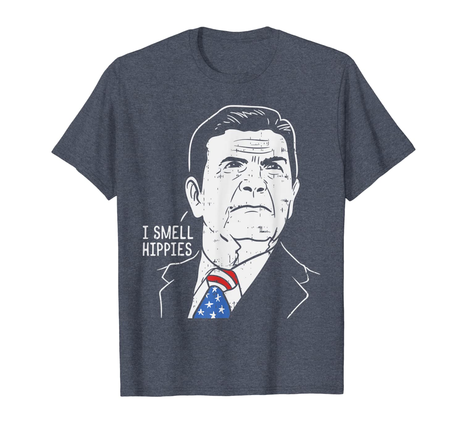купить I Smell Hippies Ronald Reagan Funny Quote 4th Of July USA T-Shirt, W...