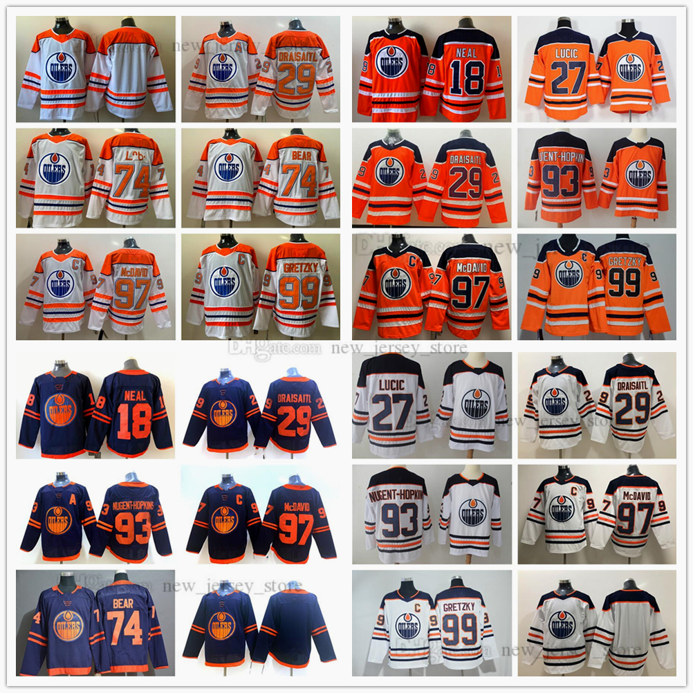 

2021 Reverse Retro Ice Hockey Gretzky 97 Connor McDavid Jersey 74 Ethan Bear 29 Leon Draisait 93 Ryan Nugent-Hopkins 27 Milan Lucic 18 Neal Orange Jerseys, Other jerseys. contact me first