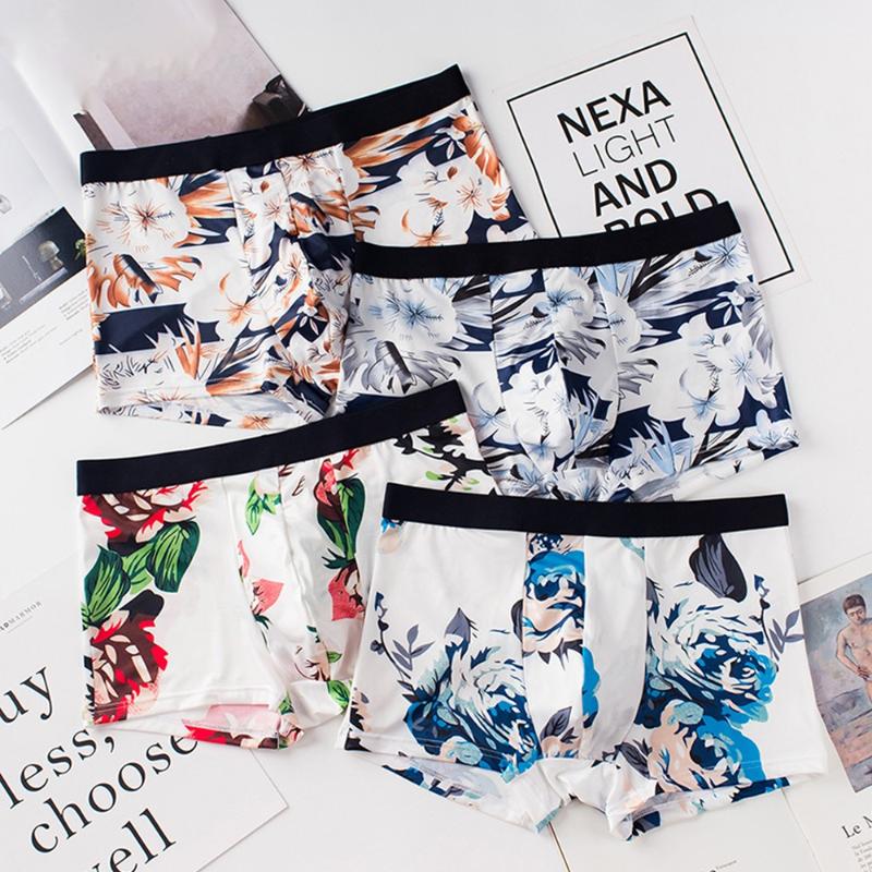 

Underpants 4 Pcs Men Boxers Fashion Underwear Briefs Ice Silk Breathable Trendy Sexy Boxer Brief Comfy Bottom Shorts Pants Lingerie, Black;white