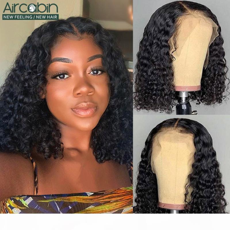 

Aircabin Deep Wave 16 Inch 13x6 Type T HD Transparent Lace Frontal Bob Wigs Glueless Brazilian Remy Human Hair Wigs For Women, Black;brown