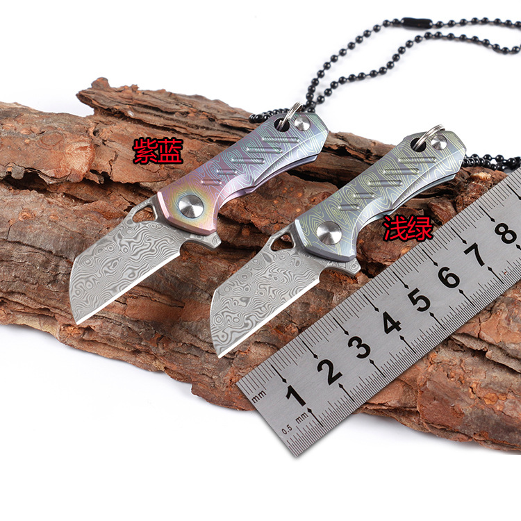 

light weight mini tc4 titanium alloy handle damascus folding knife high quality linerlock outdoor pocket hiking knives camping tool