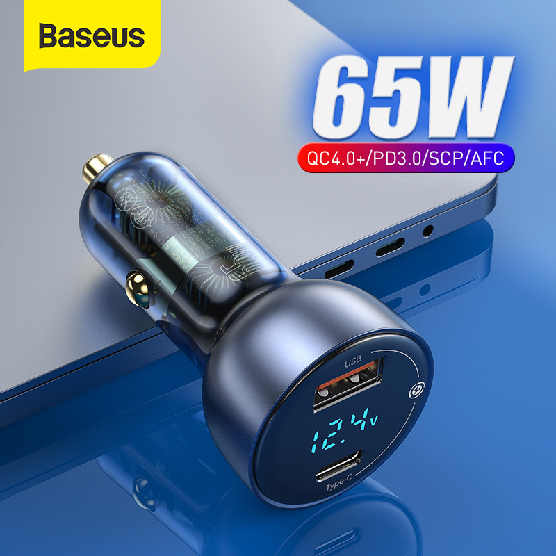 

Baseus 65W PD Car Charger QC 4.0 QC 3.0 LED Display Type-C Fast Charger Quick Charger For iPhone Xiaomi USB Phone In Car