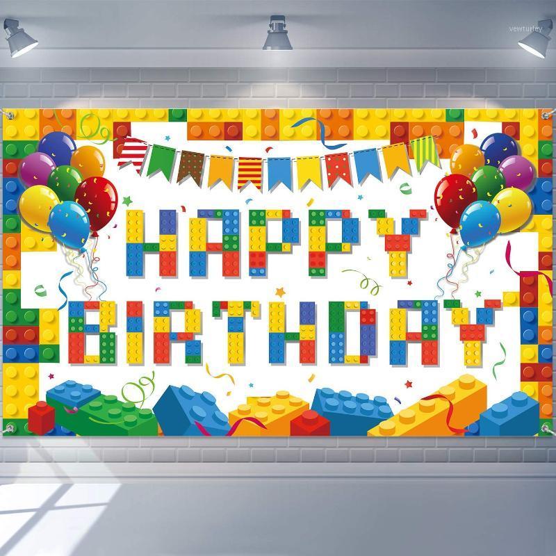 

Party Decoration Colorful Building Blocks Birthday Background Banner Children Theme