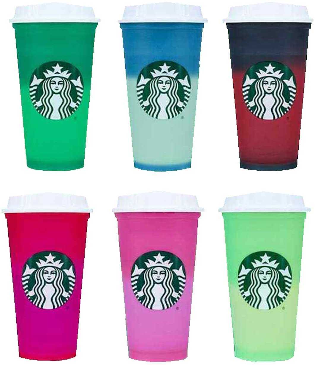 Starbucks Holiday 2021 Limited Color Changing Reusable Cups with Lids Set of 6J1MV-image-749175039