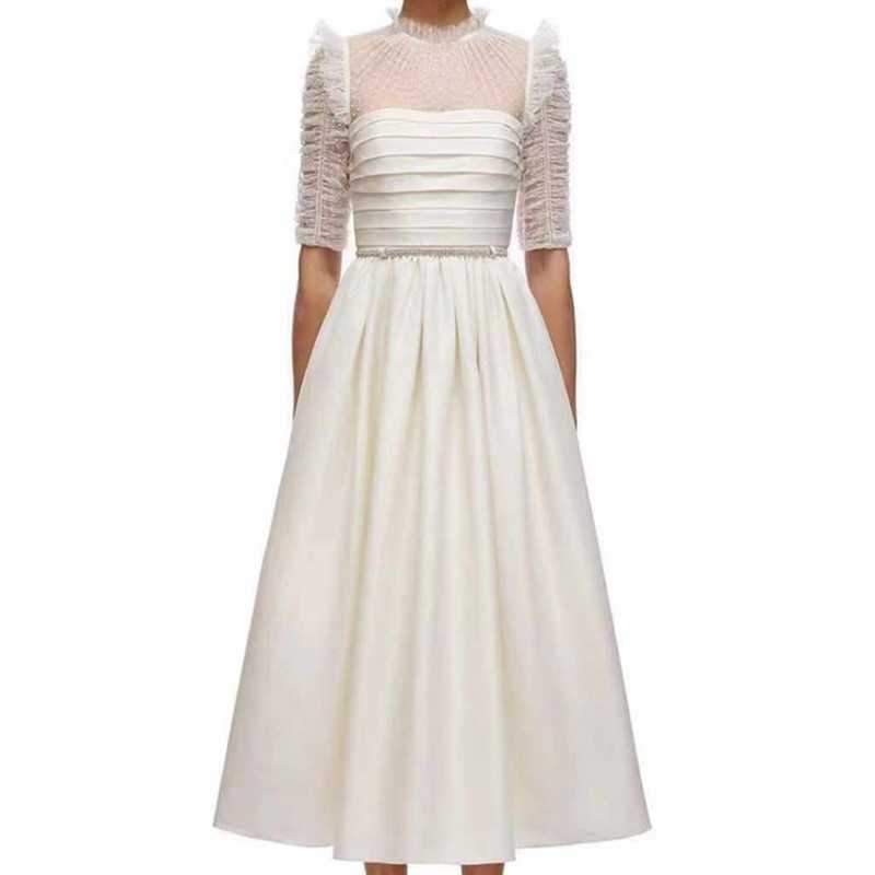 

ZAWFL Fashion Mesh Patchwork Dot Print Dress O Neck Sexy Party Vestidos Women Long Sleeve Summer A line Midi 210525, Picture color