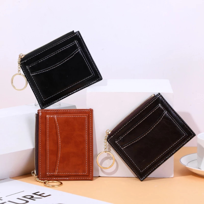 

Fashionable men and women mini ID card business credit card PU leather ultra-thin bank card box storage bag zipper