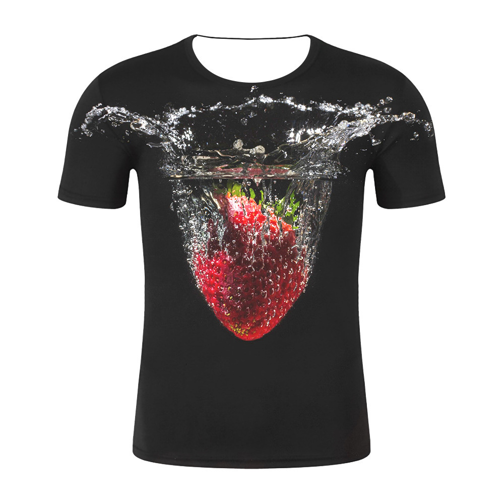 

2021 summer men' strawberry 3D digital printing loose round neck short sleeve t-shirt lovers, Strawberry t