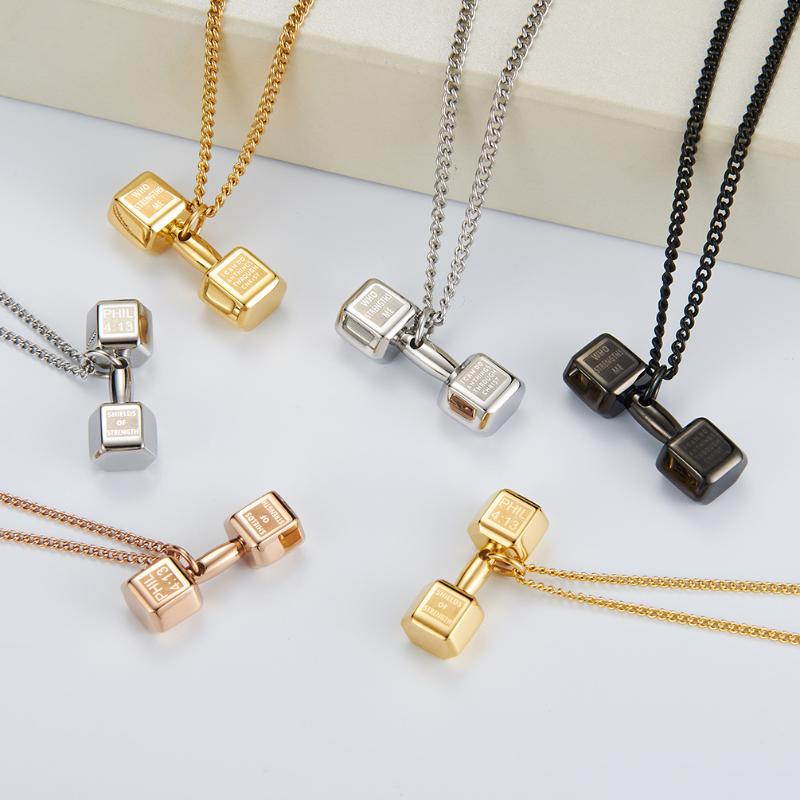 

Pendant Necklaces Old English Custom Stainless Silver 90S Word Gold Dumbbell Gym I Am Worthy With Words In It