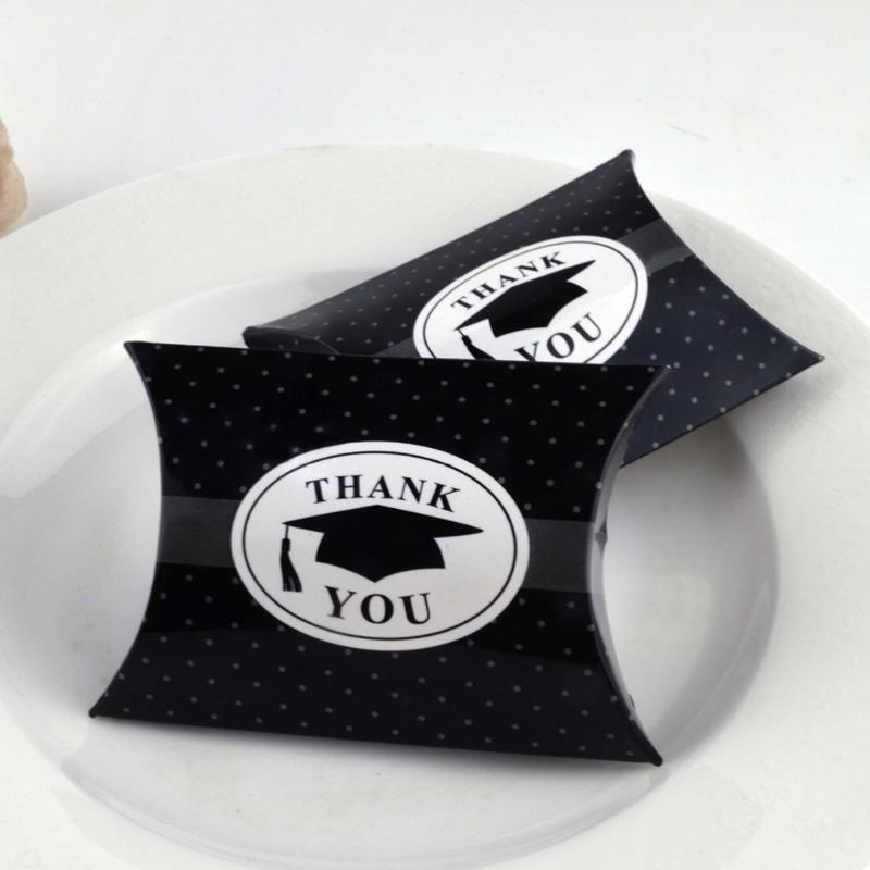 

Gift Wrap 10 Pcs Thank You Black Graduation Bachelor Cap Boxes Sweets Pillow Candy Favors Party Supplies - 9x6
