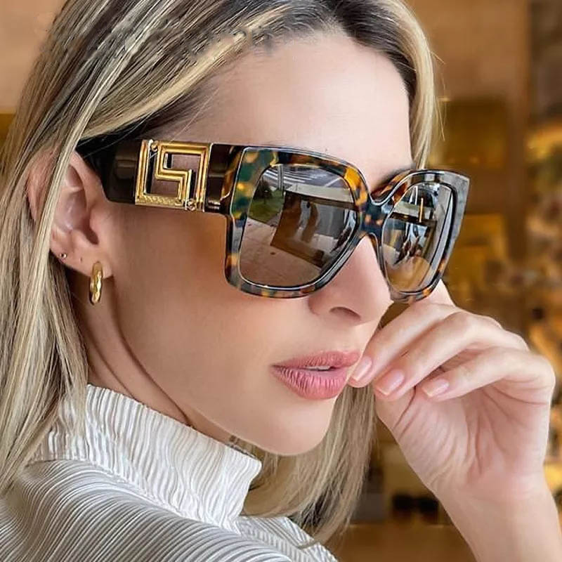 

2021 square sunglasses for women vintage oversized graident cat eye sun glasses female black leopard men shade, White;black