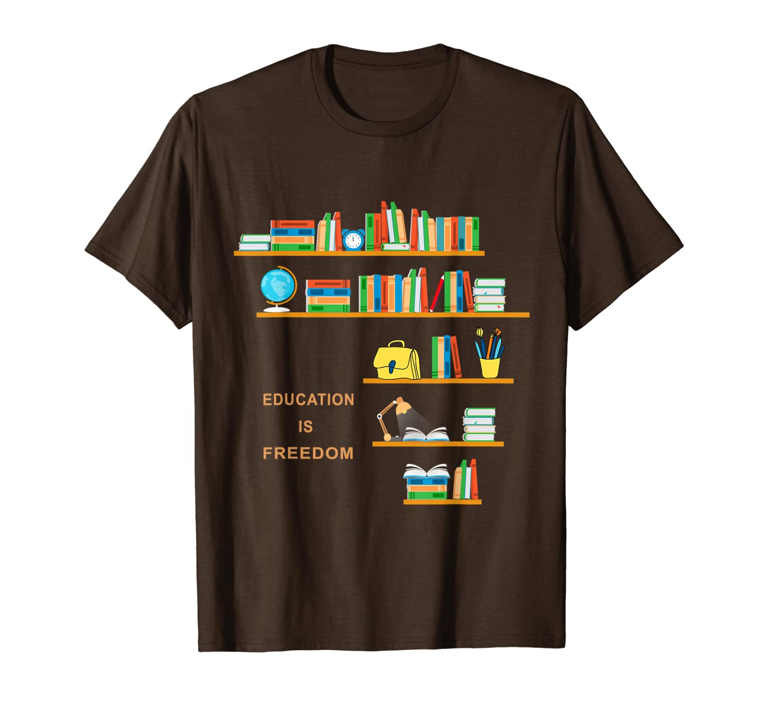 

education is om library read book lover student teacher t-shirt, White;black