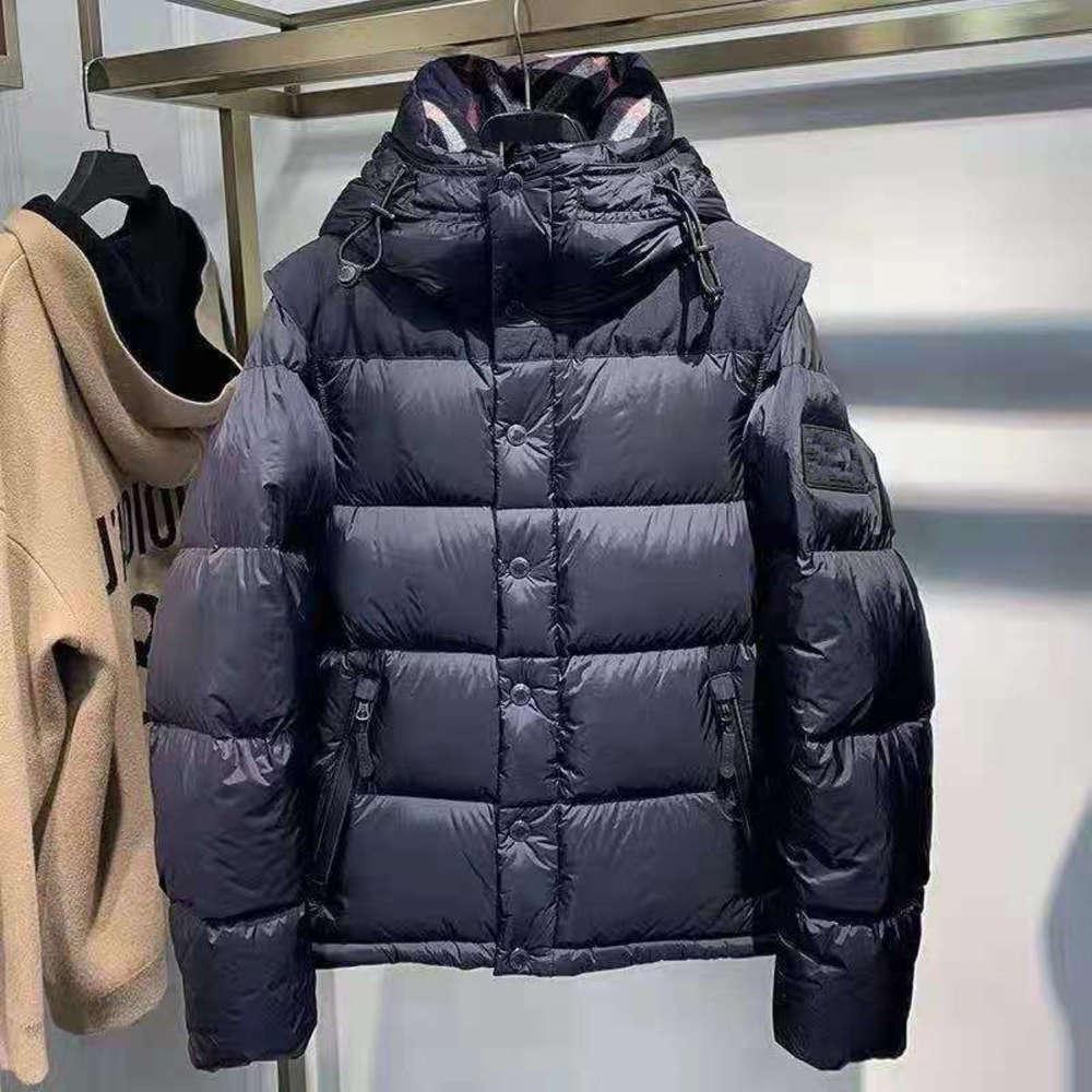 

men down letter appliques designer male winter warm double zipper outwear fashion gentlemen stand collar jackets coat dark blue, Black