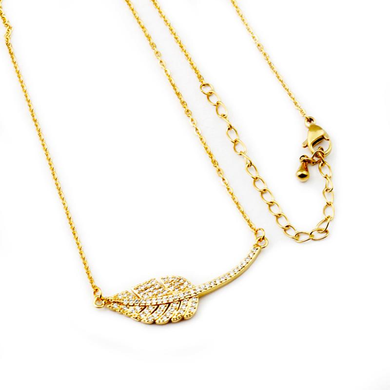 Pendant Necklaces Herbaceous Plant Big Leaf Necklace Crystal Jewelry Gold Color Stainless Steel Branch Pendants Fit For Lady-image-709027072