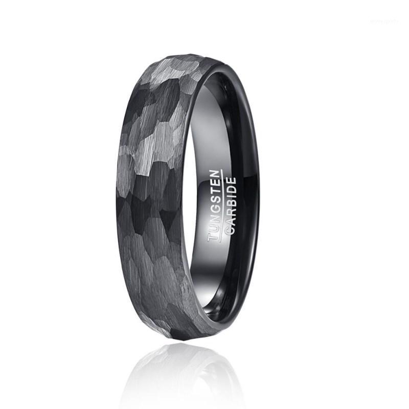 

Wedding Rings 6mm Black Tungsten Band For Men Women Multi-Faceted Hammered Brushed Finish Comfort Fit Gift1