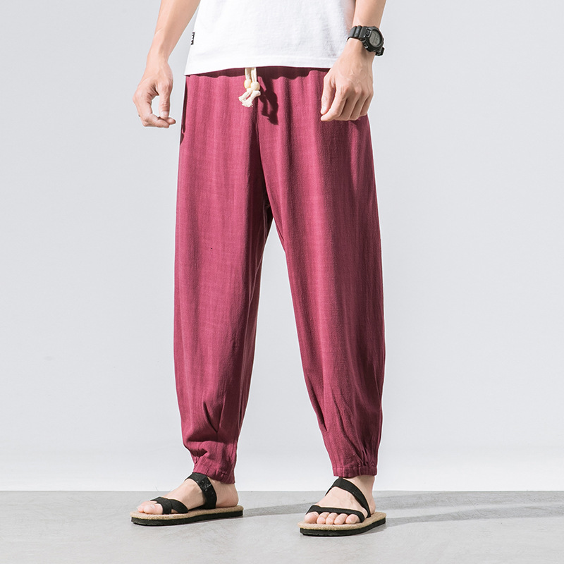 

pants trousers summer 20 large chinese style cotton hemp flax corset casual harlem knickerbockers couple neutral thin k50, Black