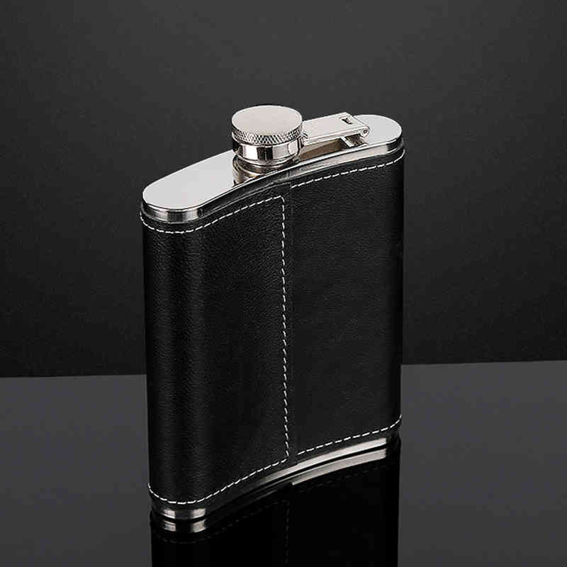 

7oz 8oz Portable Pocket Stainless Steel Hip Flask Flagon Whiskey Wine Pot PU Leather Cover Alcohol Bottle Travel Tour Drinkware Screw Cap JY0054