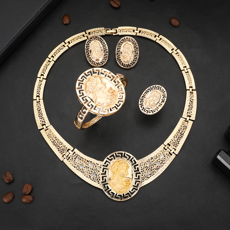 

HOT Dubai gold Maria jewelry sets for women wedding gifts Africa Party Necklace ring earrings bracelet set Nigeria jewelleryg