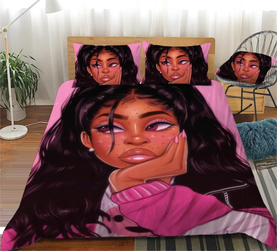 

African Beautiful Girl 3D Printed Bedding Set Duvet Covers Pillowcases Comforter Bedclothes Bed Linen(NO Sheet) Sets