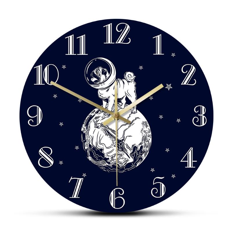 

Starry Sky Space Dog Funny Animal Puppy Wall Watch The Pug Astronaut Cartoon Clock Nursery Kid Room Silent Clocks