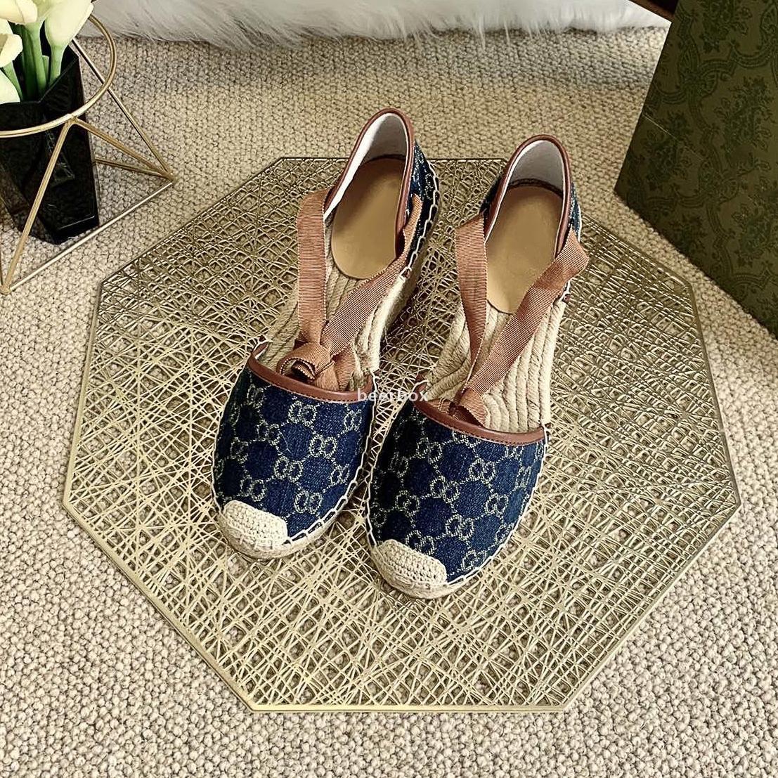 

2021ss Women luxury designer leisure shoes with straw flax wedge sole best quality sneakers size eur 35-41 with box recipt dust bag, As picture 4