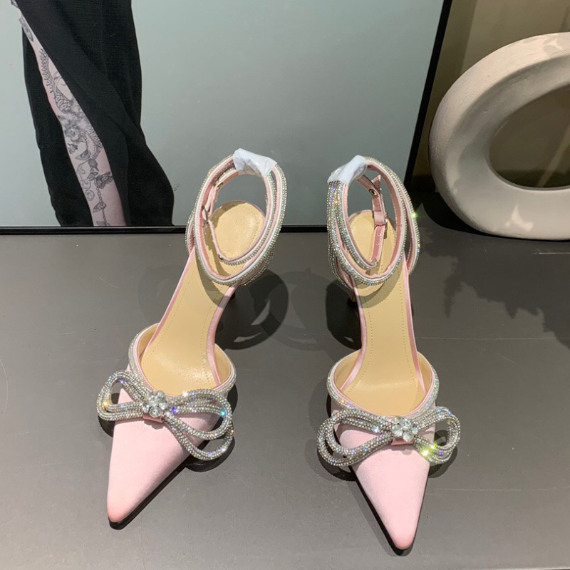 

mach Satin Bow Pumps Crystal Embellished rhinestone Evening shoes stiletto Heels sandals women heeled, Fuchsia