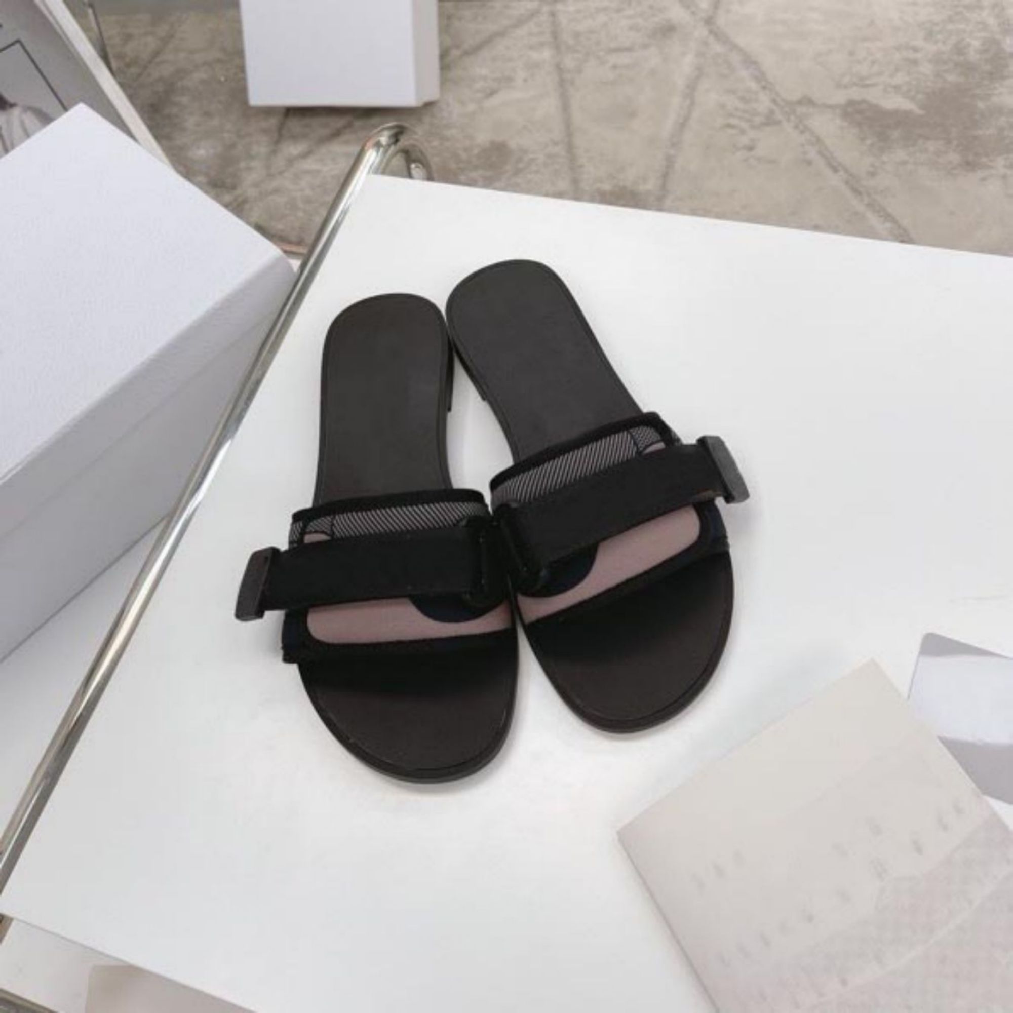 

2021 Women Luxury sandals slippers Flat sandal Top quality Lady Canvas hook Loop Straps comfortable Rubber Sole slipper With box