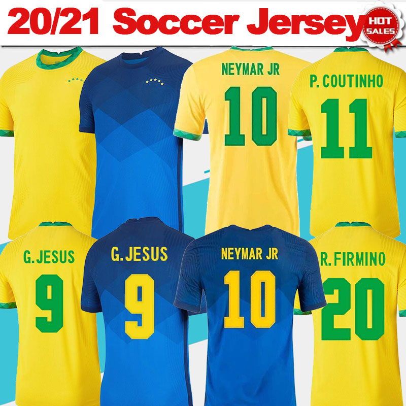 

#10 NEYMAR JR Soccer jersey 2021 nation team 5 stars FIRMINO G.JESUS Home Yellow Soccer Shirt 2021/2022 P.COUTINHO Away Blue Fans Version Adult Football Uniform, No name no number