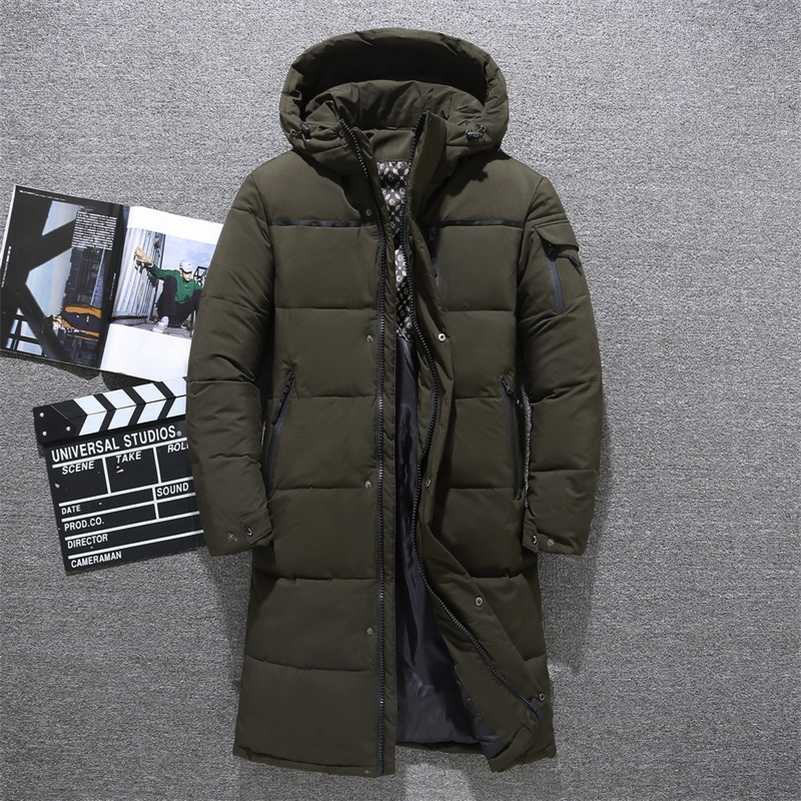 

Men's 80% White Duck Down Hooded Winter Down Jackets Male Thick Warm Waterproof Parka Overcoat Fashion Knee Long Parka M- 211110, Black