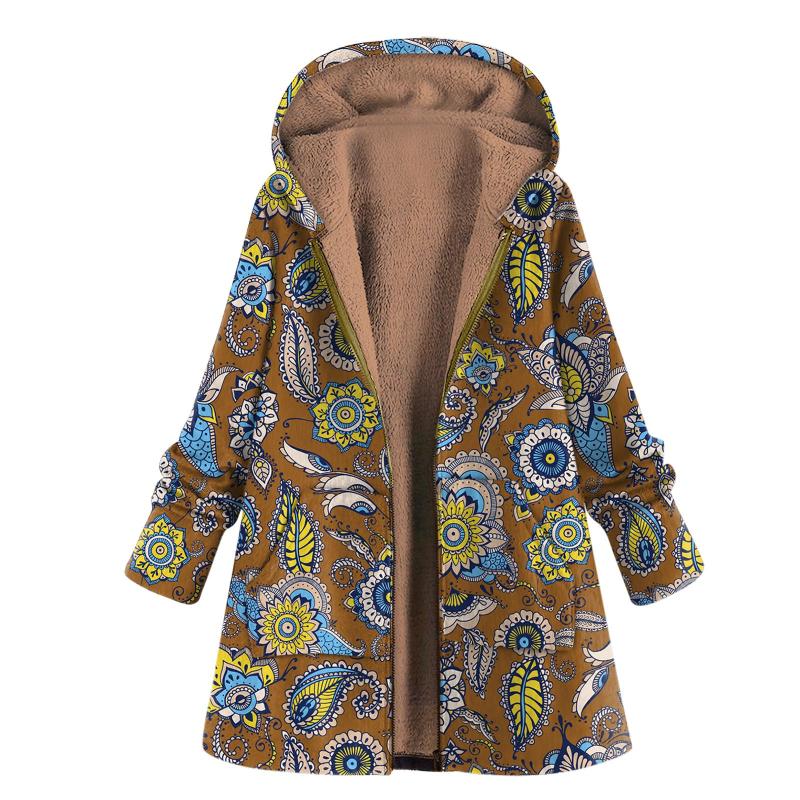 

Women's Jackets Hooded Jacket Printed Plus Coat Women Plush Leisure Fleece Winter Lightweight, Black;brown