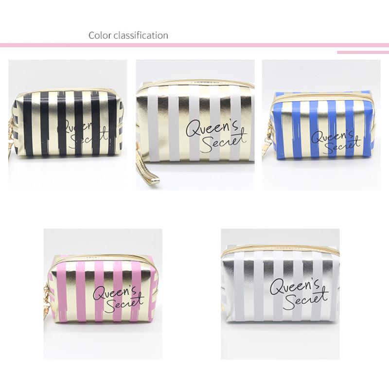

Stripes Makeup Bags Organizer Women's Cosmetic Bag Soft Leather Waterproof Pouchs Hanging Portable Zipper Make-up For Women & Cases