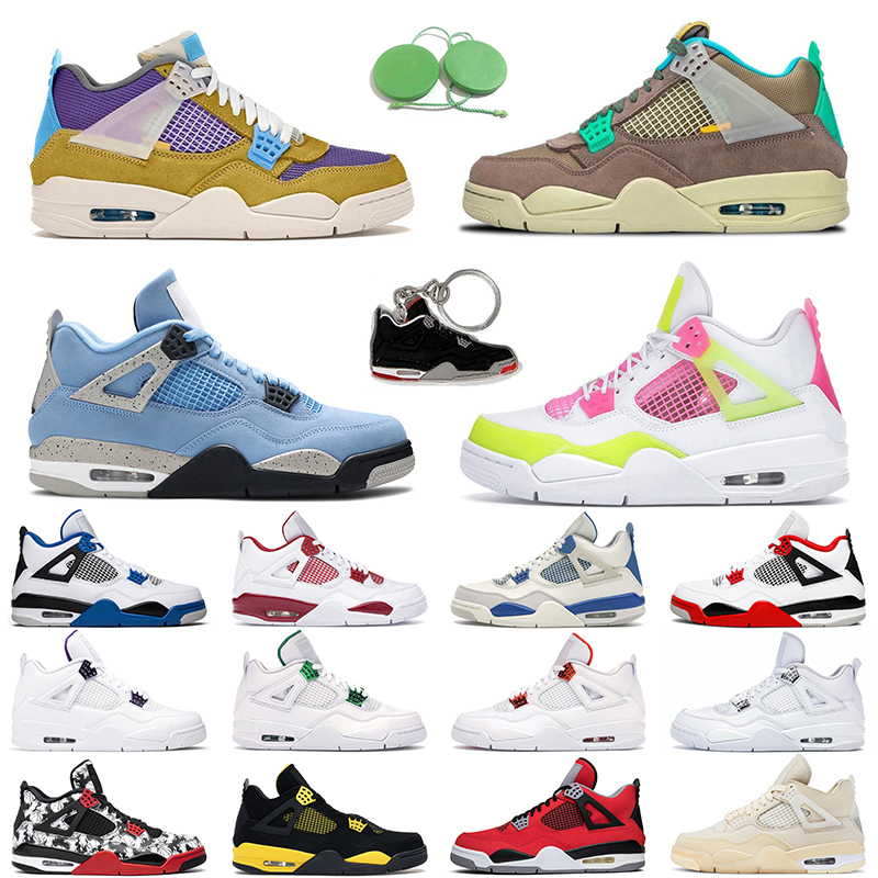 

4 men women Basketball Shoes Lemon Pink White Oreo University Blue Red Thunder 4s Black Cat Green Glow mens trainer, Safety orange