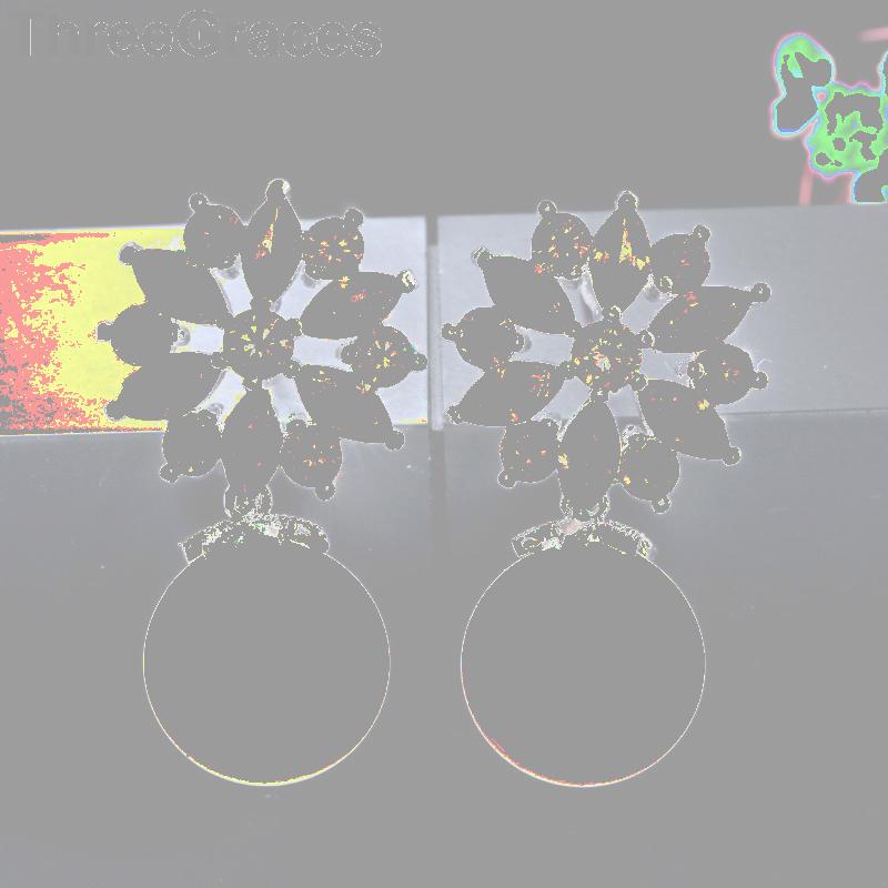 

Stud ThreeGraces Fashion Cubic Zirconia Crystal Big Marquise Cut Flower Pearl Wedding Party Earrings Jewelry For Women ER067, Golden;silver