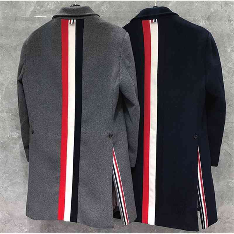 

blends Fashion TB THOM Brand Windbreaker Men Wool Casual Cashmere Long Winter Woolen Coat Thick Striped Jacket Men's Clothing, Blue